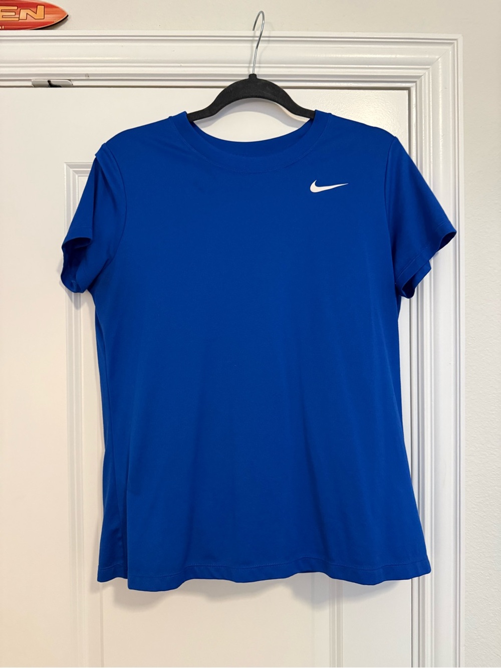Nike Women’s Bright Blue Short-Sleeve Performance Tee with White Swoosh